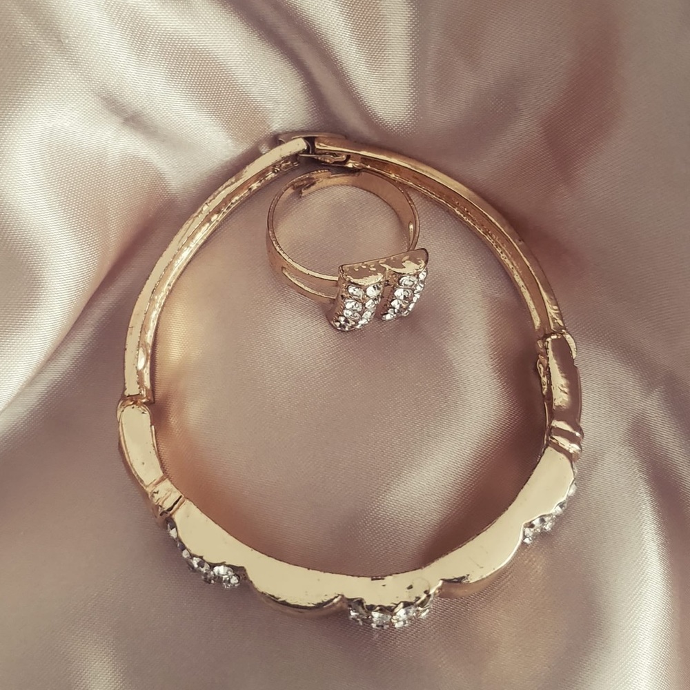 Gold Bracelet and Ring Set with Crystal Embellishments